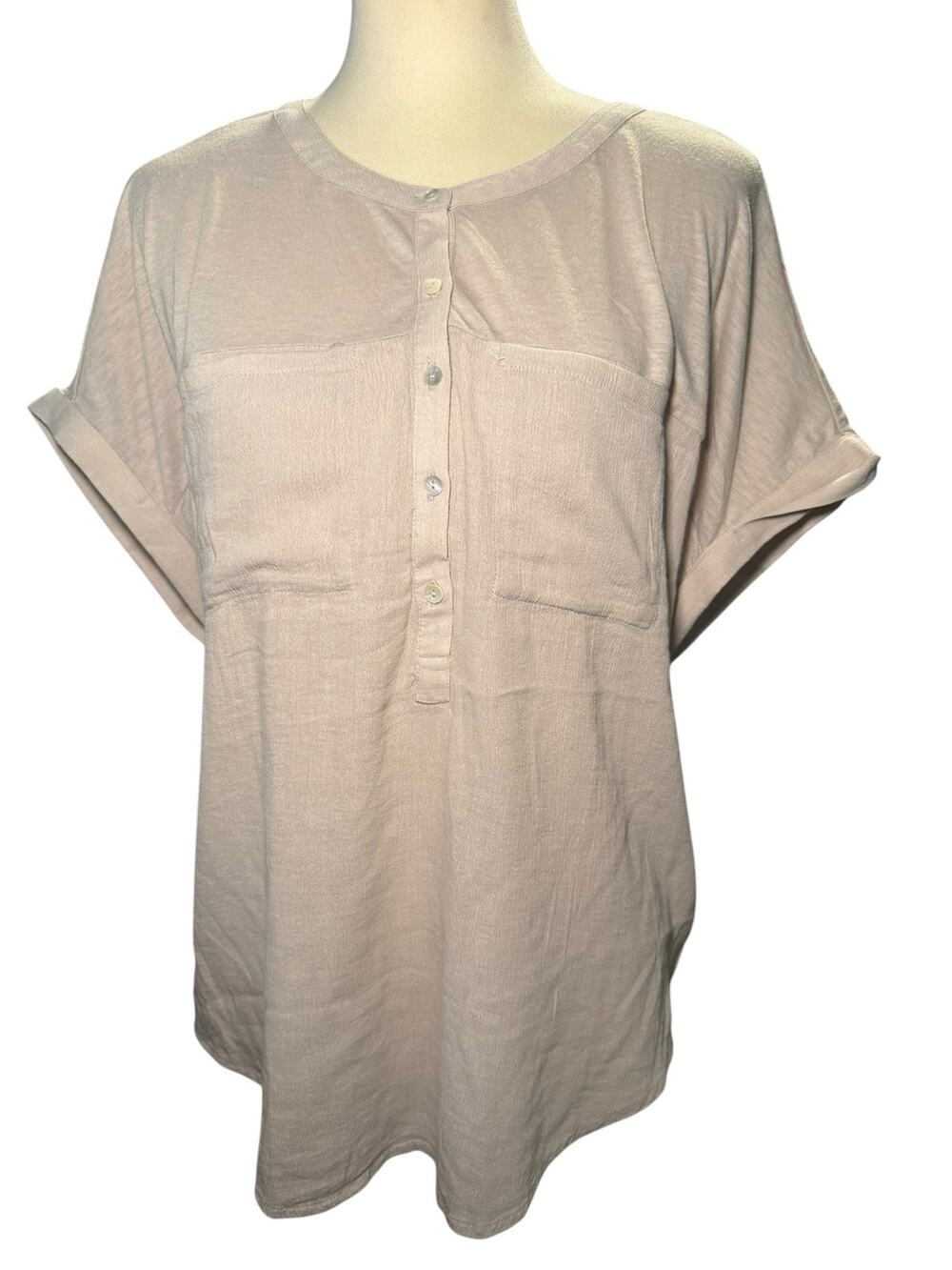 Lucky Brand Taupe Henley Short Sleeve Top, Cotton Modal Blend, Women's XL, NWT